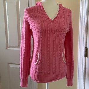 Pretty pink and white hooded lightweight sweater EUC